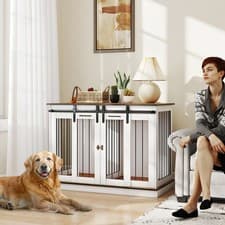 Image of Dog Crate Furniture for Small/Large Dogs w/ Divider, White