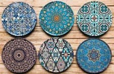 Image of Drink Coasters Set Of 6 Turkish Persian Moroccan Mandala Tea Coffee Cup Mat Gift