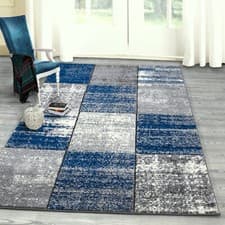 Image of New Navy Grey Silver Modern Small Large Thick Soft Floor Mat Rugs Runner