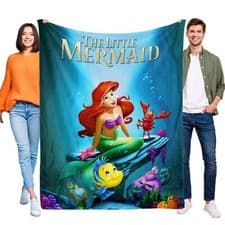 Image of The Little Mermaid Flannel Blanket Soft Warmed Throw for Bed Kids Birthday Gift