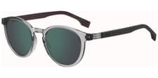 Image of Hugo Boss Men's Crystal Grey Round Sunglasses w/ Mirror Lens - BOSS1575S-07QY-MT