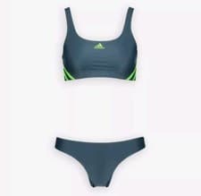 Image of Adidas 3S Sporty Bikini Set Navy Blue/Green Women's Swimwear Size UK 4 / EUR 34