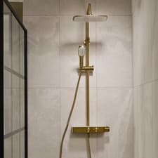 Image of Triton Push Button Bar Diverter Thermostatic Mixer Shower Set - Brass RMPBDIV8