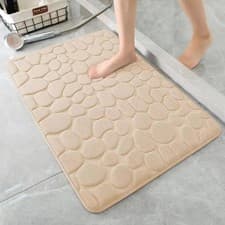 Image of Non Slip Pebble Bath Mat Ultra Absorbent Soft Bathroom Shower Floor Mat QuickDry