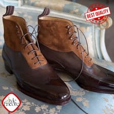 Image of Tailored Men’s Elite Two-Tone Suede & Burnished Leather Balmoral Boots – Artisan