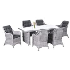 Image of 7 PCS Patio PE Rattan Wicker Dining Table Set Furniture w/ Tempered Glass