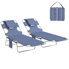 Image of Outsunny 2 Sun Loungers with Reading Hole, Folding Garden Lounger, Grey