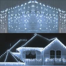 Image of SHATCHI 240Leds Waterfall Icicle Christmas Lights Cool White - Multifunction 8 M
