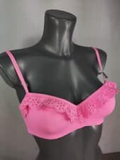 Image of NEW Boux Avenue Amora Embroidered Bikini Top Frill Detail Swimsuit CANDY PINK
