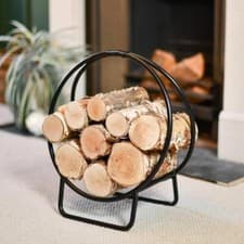 Image of Deluxe Black Contemporary Circular Log Rack & Holder With Handle - 45cm