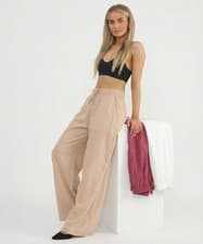 Image of Women’s Linen Wide Leg Trousers High Waist Palazzo Pants Pack of 2 UK