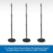 Image of 3 x Pulse Heavy Duty Round Base Microphone Stand Straight Black Anti-Vibration