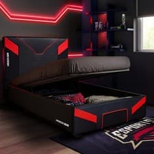 Image of X ROCKER Cerberus MKII Ottoman Bed Frame Storage PU Leather 3ft 4ft 4ft6 BLACK