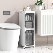 Image of Slim White 3 Tier Storage Cabinet Narrow Gap Organiser Bathroom Kitchen Home