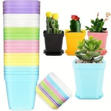 Image of Plastic Flower Plant Pots Modern Square Gloss Orchid + Saucer SET 1 - 2 - 3 - 5
