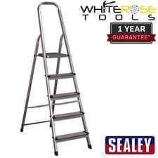 Image of Sealey Step Ladder 5-Tread EN 131 Aluminium Deep Non-Slip Wide Platform