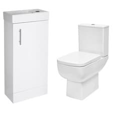 Image of 400mm Vanity Unit and Close Coupled WC Dual Flush Toilet Set - Gloss White