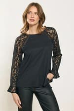 Image of M&Co Womens Lace Flute Sleeve Blouse