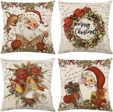Image of Avezano Christmas Santa Claus Cushion Covers 45 x 45 cm Retro Santa Claus Decor