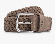 Image of Hugo Boss men's Brown Leather Woven Belt Brand New Size 110-42 Fits 40” New