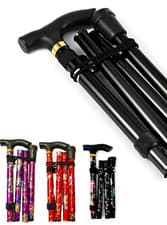 Image of Easy Adjustable Folding Cane Flower Style & Plain Design Walking Stick UK Seller