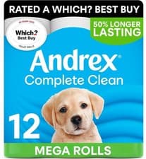 Image of Andrex Toilet Rolls 12 Mega  18 Rolls Complete Clean 3D Wave FSC Paper
