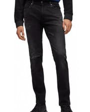 Image of HUGO 708 Mens Black Ripped Slim Jeans Size W32 L34 *REF9-52