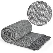 Image of Throw Blanket for Sofas Bed Runner Herringbone Design Soft Cotton Herringbone
