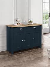 Image of Birlea Highgate 3 Door 2 Drawer Sideboard Navy Blue Oak Storage Cabinet
