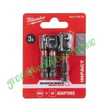 Image of Milwaukee Socket Adapter Set x3 Shockwave 1/4" 3/8" 1/2" SQ Square Impact Duty
