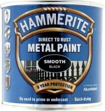 Image of Hammerite Smooth Black Direct To Rust Metal Paint Quick Drying 250ML