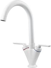 Image of Vita White Kitchen Sink Tap – Double Lever, Swan Neck Mixer, Deck Mounted