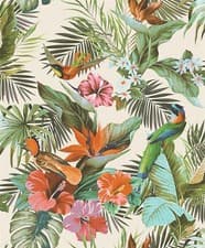 Image of Rasch Paradise Birds Textured Heavyweight Vinyl Cream/Multi Wallpaper 539066