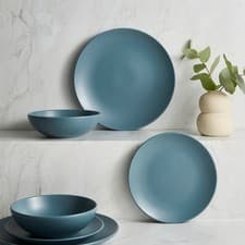 Image of Stoneware 12 Piece Dinner Set 4 Plates Bowls Microwave Dishwasher Safe Choice UK