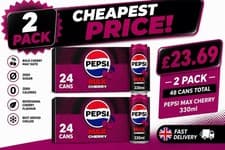 Image of Pepsi Max Cherry Cola Cans 330ml 24 Pack x2 (48 Cans) No Sugar UK