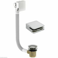 Image of BATHROOM ROUND SQUARE OVERFLOW FILLER WITH CLICKERPLUG WASTE CHROME BATH EXOFILL