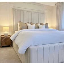 Image of Boulevard Panel 70" ottoman gas lift storage Plush Upholstered Bed Double King