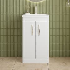 Image of Nuie Athena Floor Standing 2-Door Vanity Unit with Basin 1 Gloss White 500mm