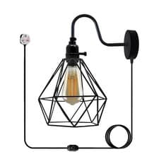 Image of Modern Wall Light Black Metal Cage Shade 4m wire with dimmer Plug in Wall Lamp