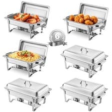 Image of VEVOR 8 Qt 6 Pack Rectangle Chafing Dish Buffet Set Fullsize Pan Stainless Steel