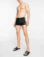 Image of Adidas Swimming Swim Brief Black With White Stripes And Logo - 7533.