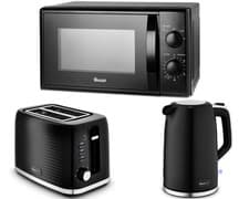 Image of Swan Wave Black Kettle 2 Slice Toaster  & 700W 20L Microwave Kitchen Set