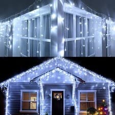 Image of CHRISTMAS ICICLE LIGHTS OUTDOOR WHITE SNOWING BRIGHT PARTY WEDDING XMAS LIGHTS