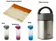 Image of JOE WICKS COLLECTION CHOPPING BOARD GLASS WATER BOTTLES & PORTABLE FOOD JAR 