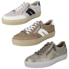 Image of Ladies Rieker Leather Metallic Lace Up Memosoft Trainers With Zips - L5903 L5903