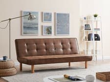Image of Faux Leather Sofa Bed 3 Seater Brown Air Leather Wooden Legs Sofabed Recliner