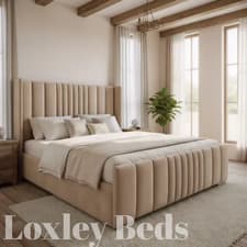 Image of Ottoman Bed Loxley Winged Plush Velvet Mattress/Storage Double & King Size Bed