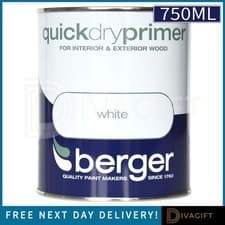 Image of BERGER WHITE QUICK DRY PRIMER PAINT 750ML FOR INTERIOR & EXTERIOR WOOD NEW