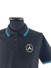 Image of Polo Shirt Short Sleeve Women Mercedes Trucks Size S-L Black Blue Stripes