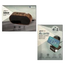 Image of GROOV-E Portable Wireless Speaker & Wireless Charging Station - Wood Finish 2PK